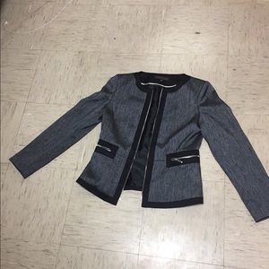 anne klein collarless jacket zip up